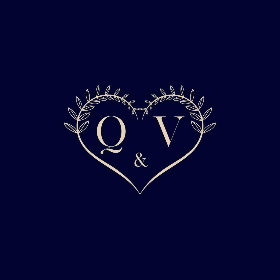 QV floral love shape wedding initial logo vector
