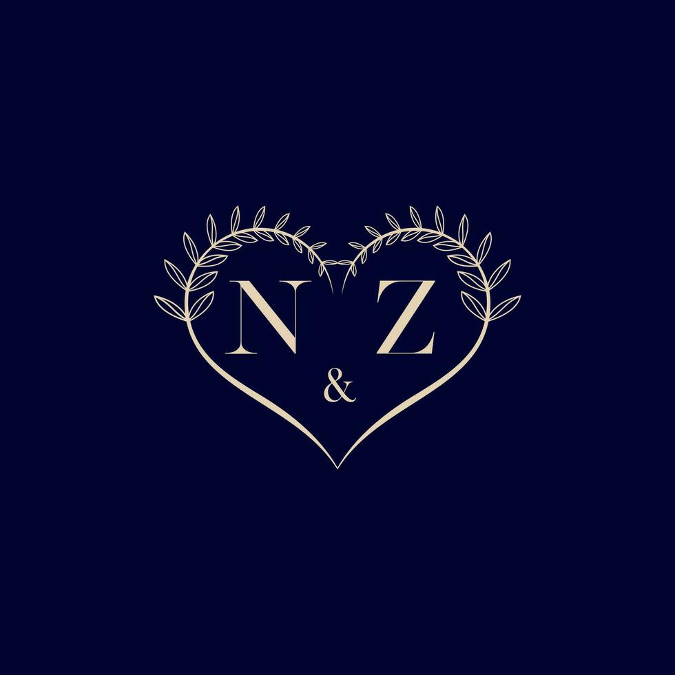 NZ floral love shape wedding initial logo vector