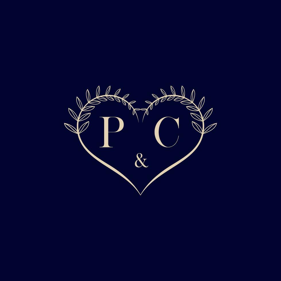 PC floral love shape wedding initial logo vector