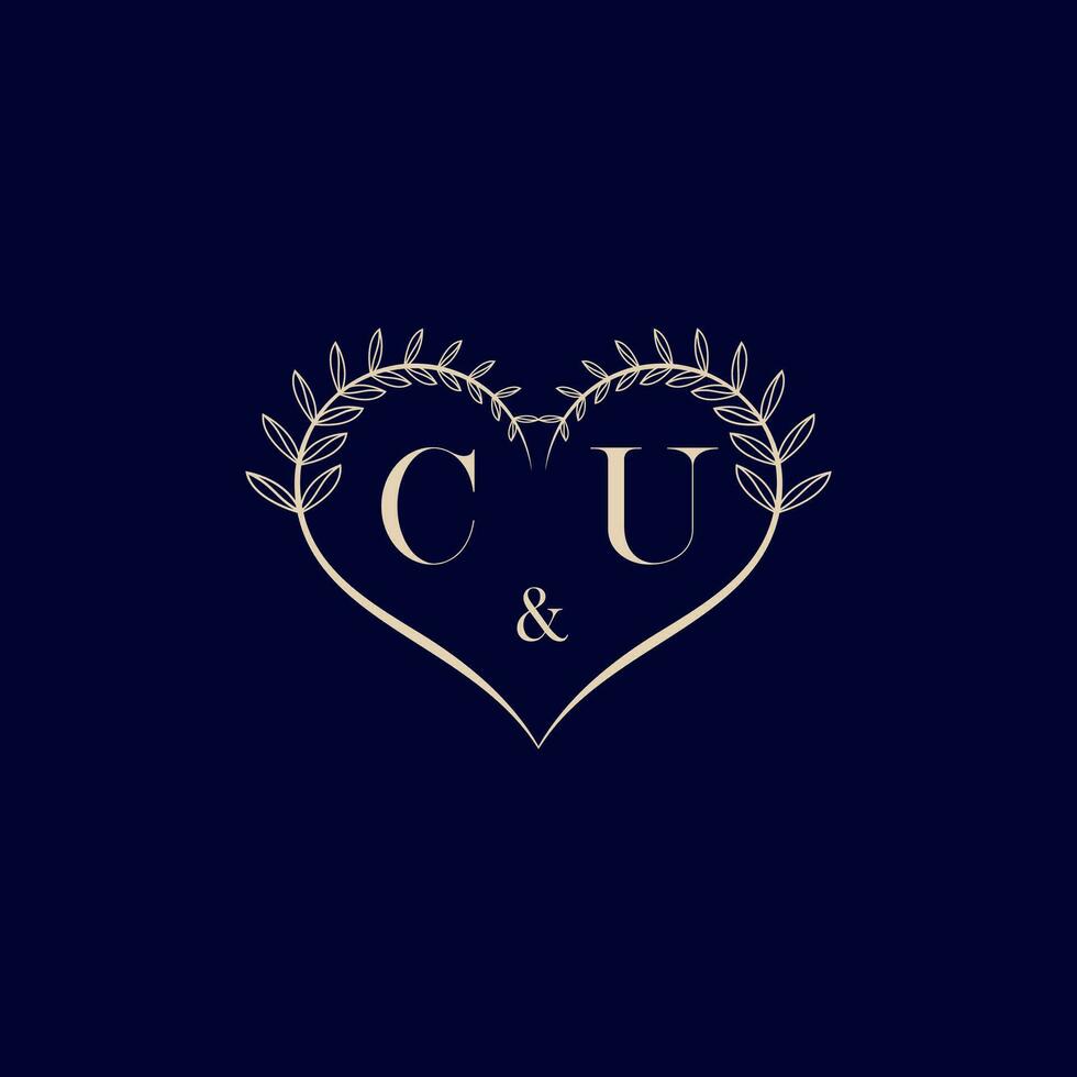 CU floral love shape wedding initial logo vector