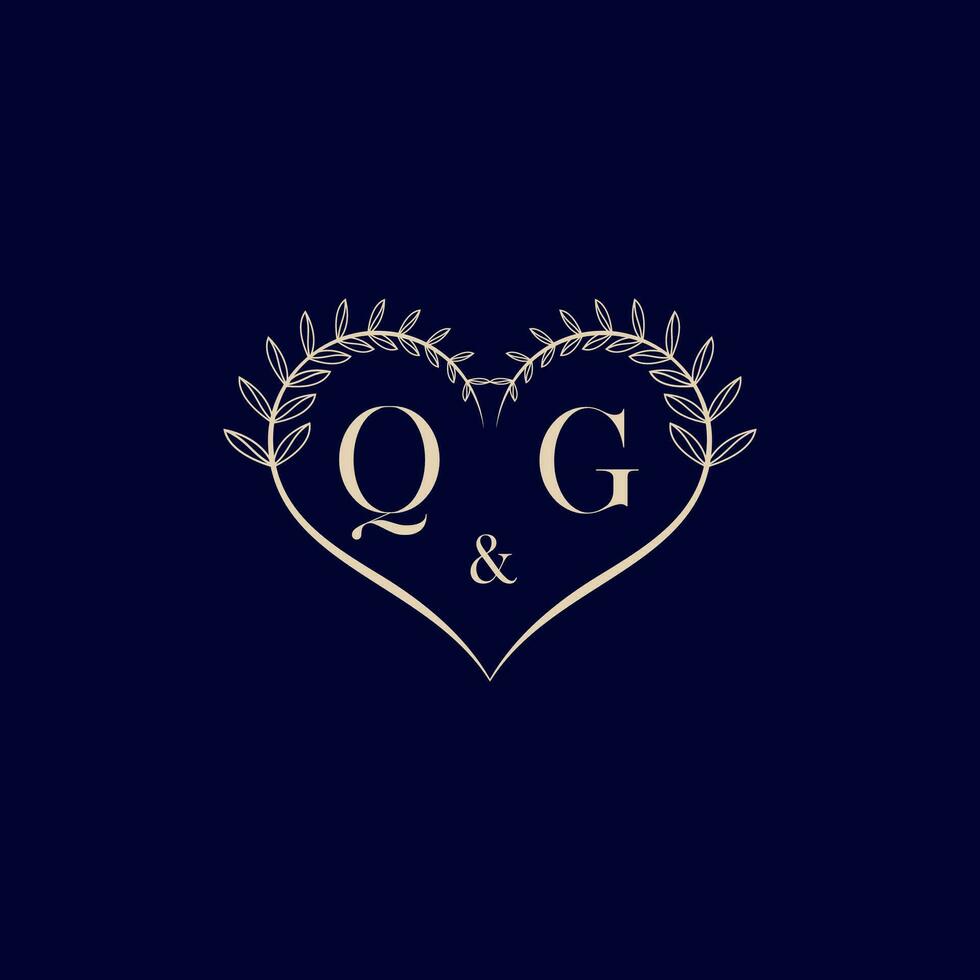 QG floral love shape wedding initial logo vector