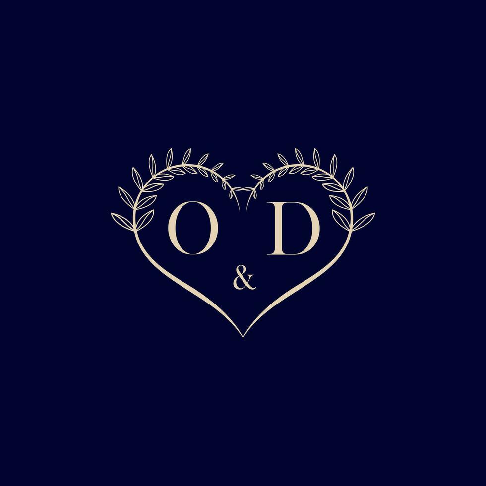 OD floral love shape wedding initial logo vector