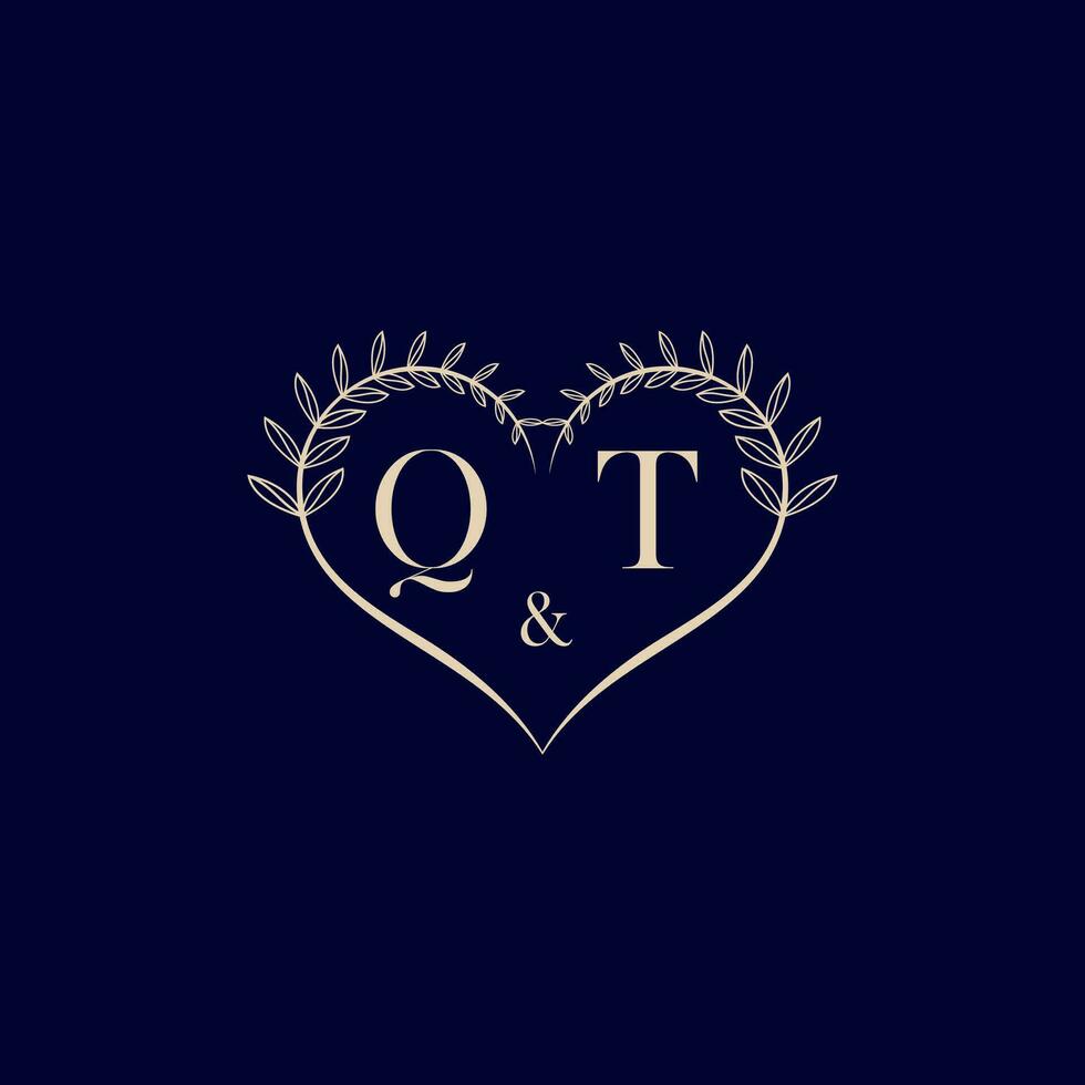 QT floral love shape wedding initial logo vector