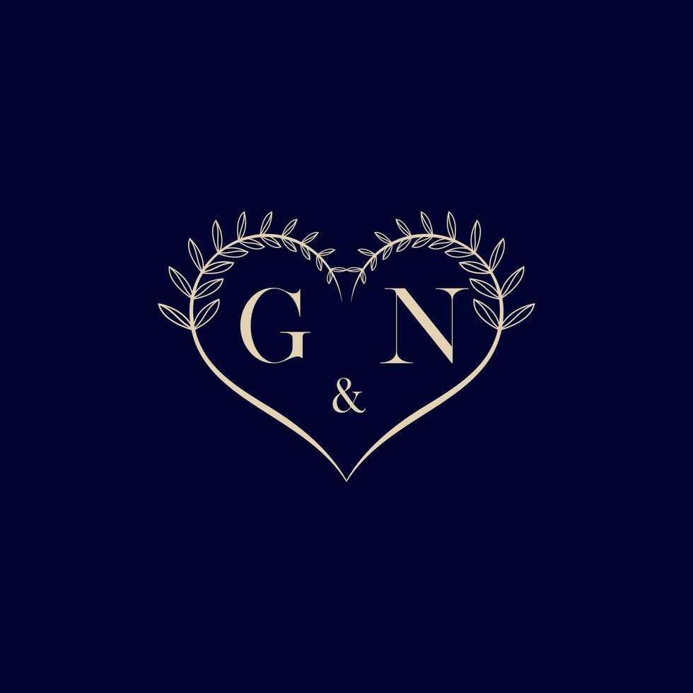 GN floral love shape wedding initial logo vector