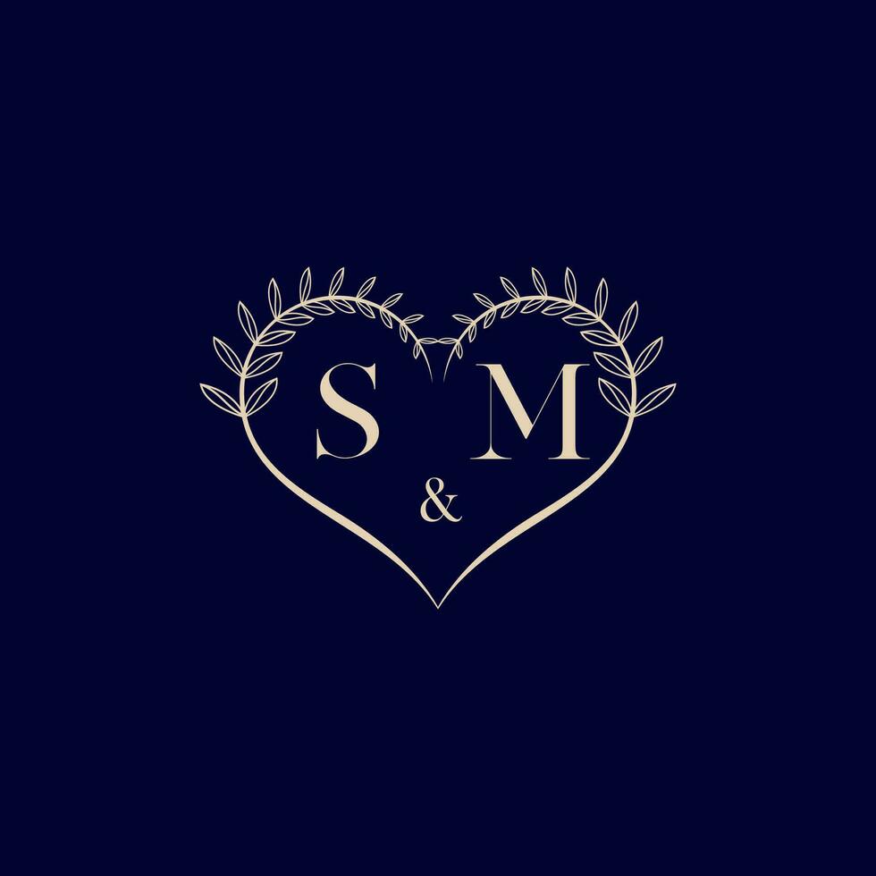 SM floral love shape wedding initial logo vector