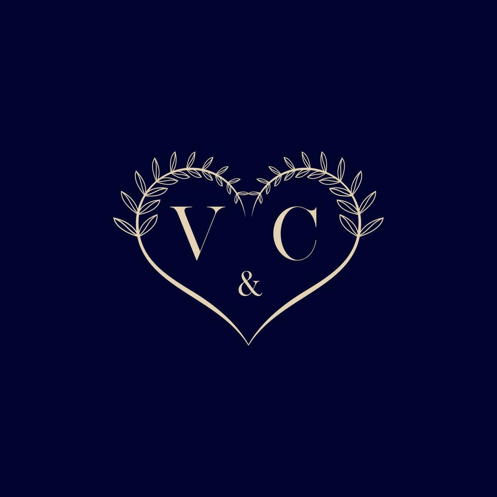 VC floral love shape wedding initial logo vector