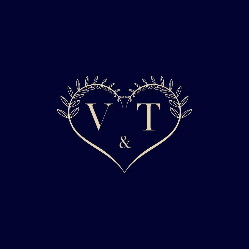 VT floral love shape wedding initial logo vector