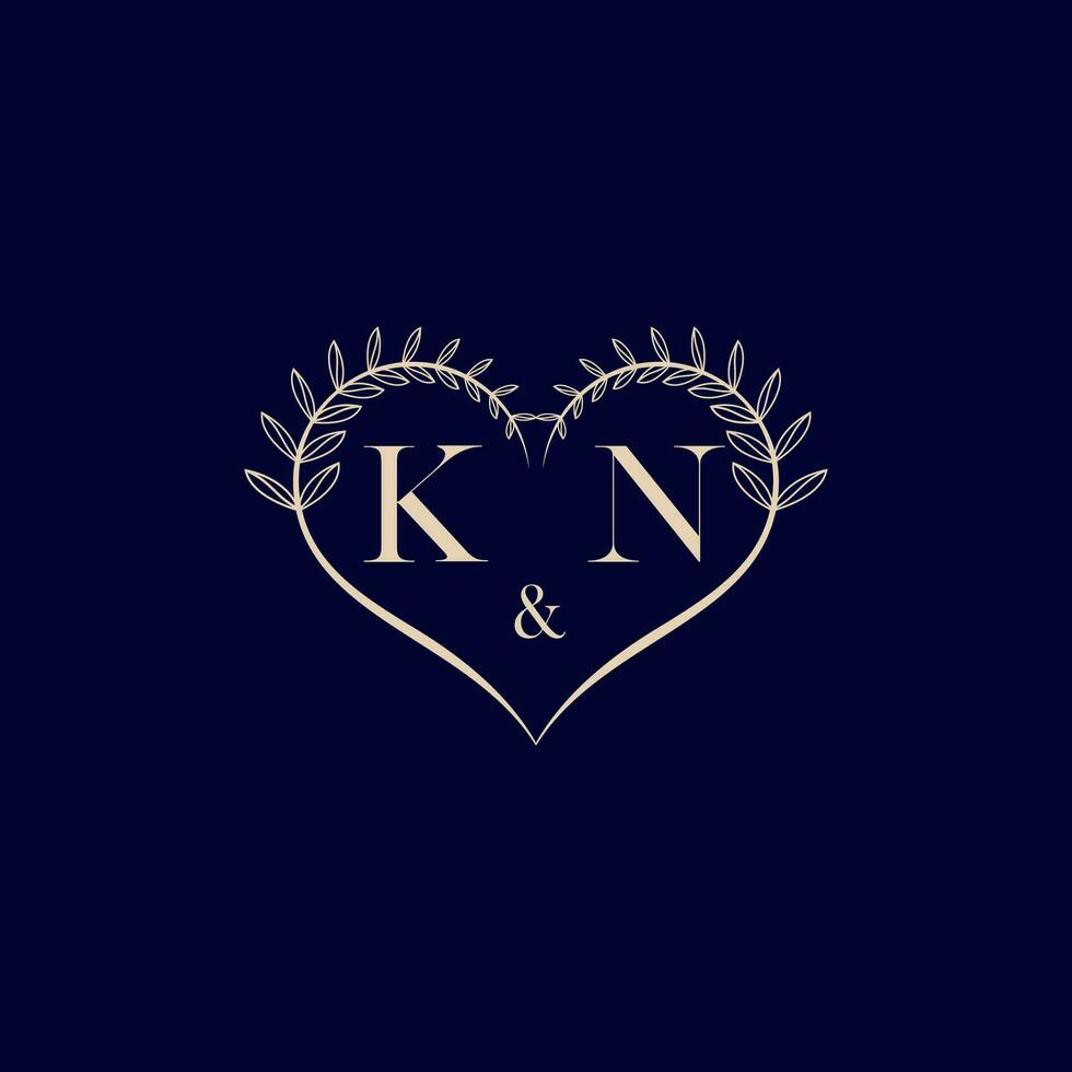 KN floral love shape wedding initial logo vector