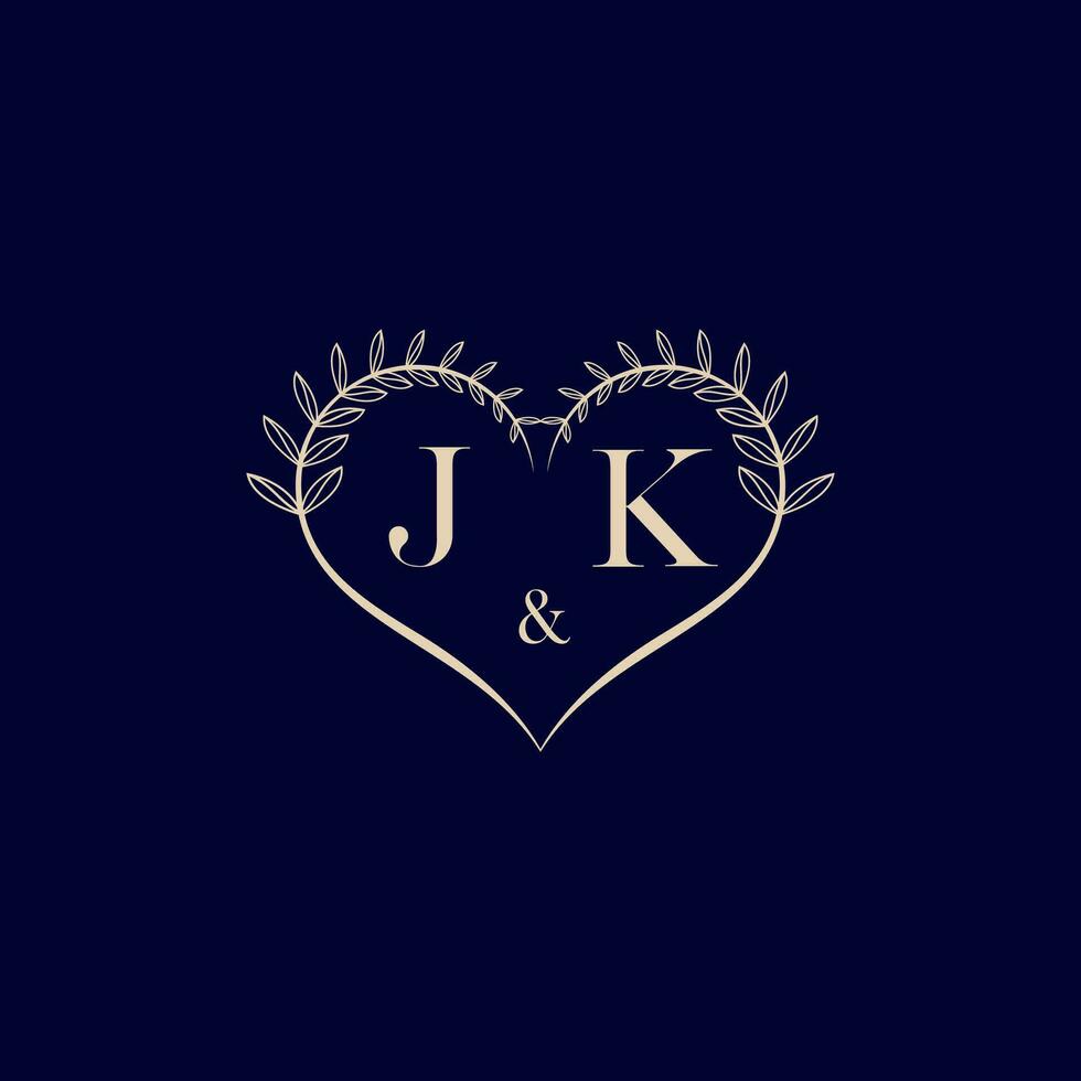 JK floral love shape wedding initial logo vector