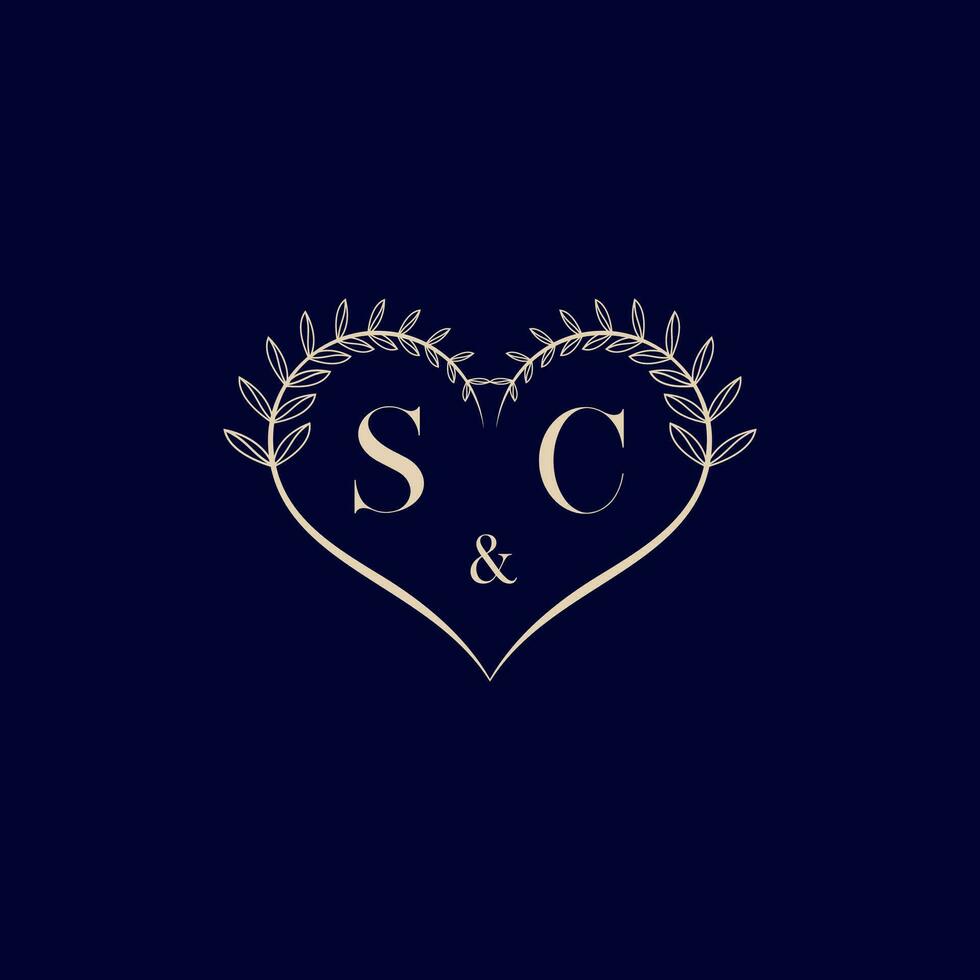 SC floral love shape wedding initial logo vector