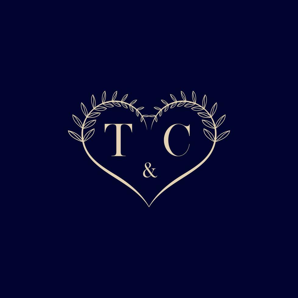 TC floral love shape wedding initial logo vector