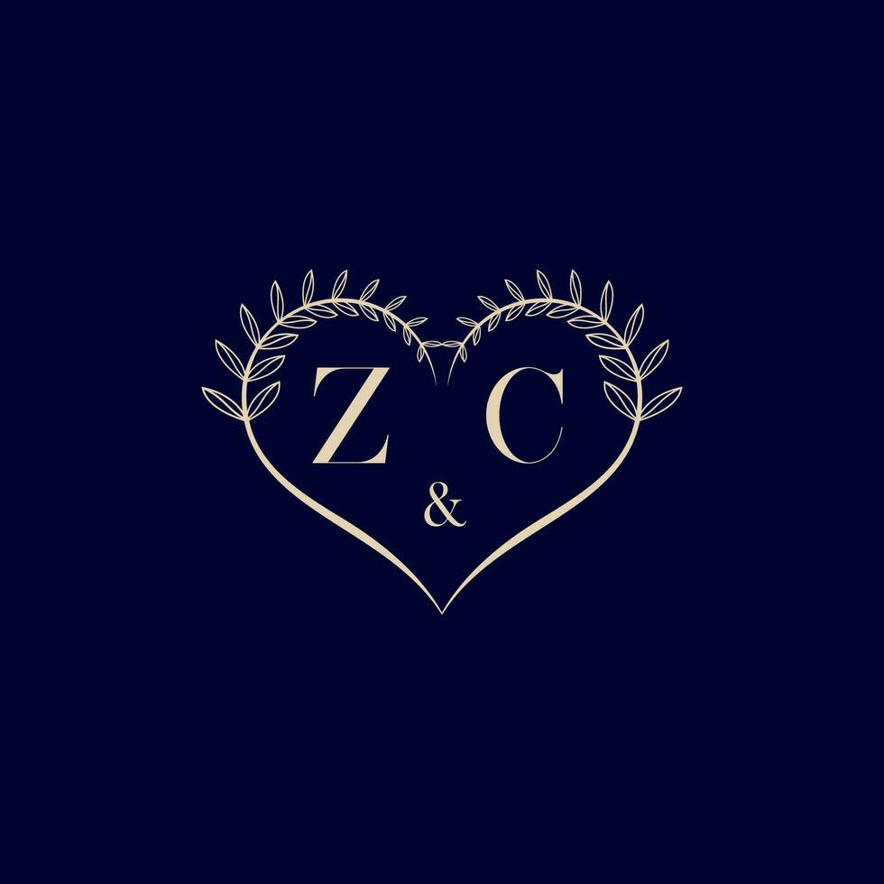 ZC floral love shape wedding initial logo vector