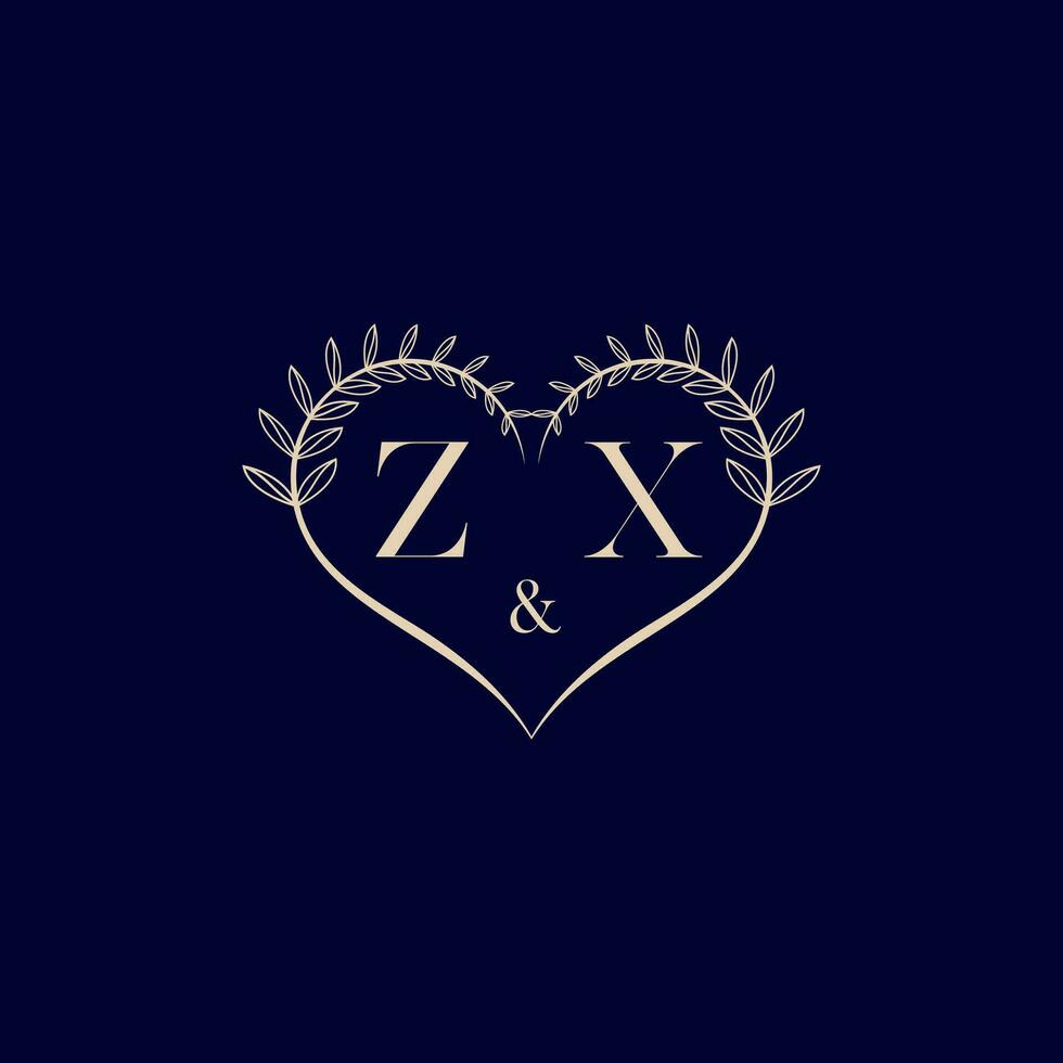 ZX floral love shape wedding initial logo vector