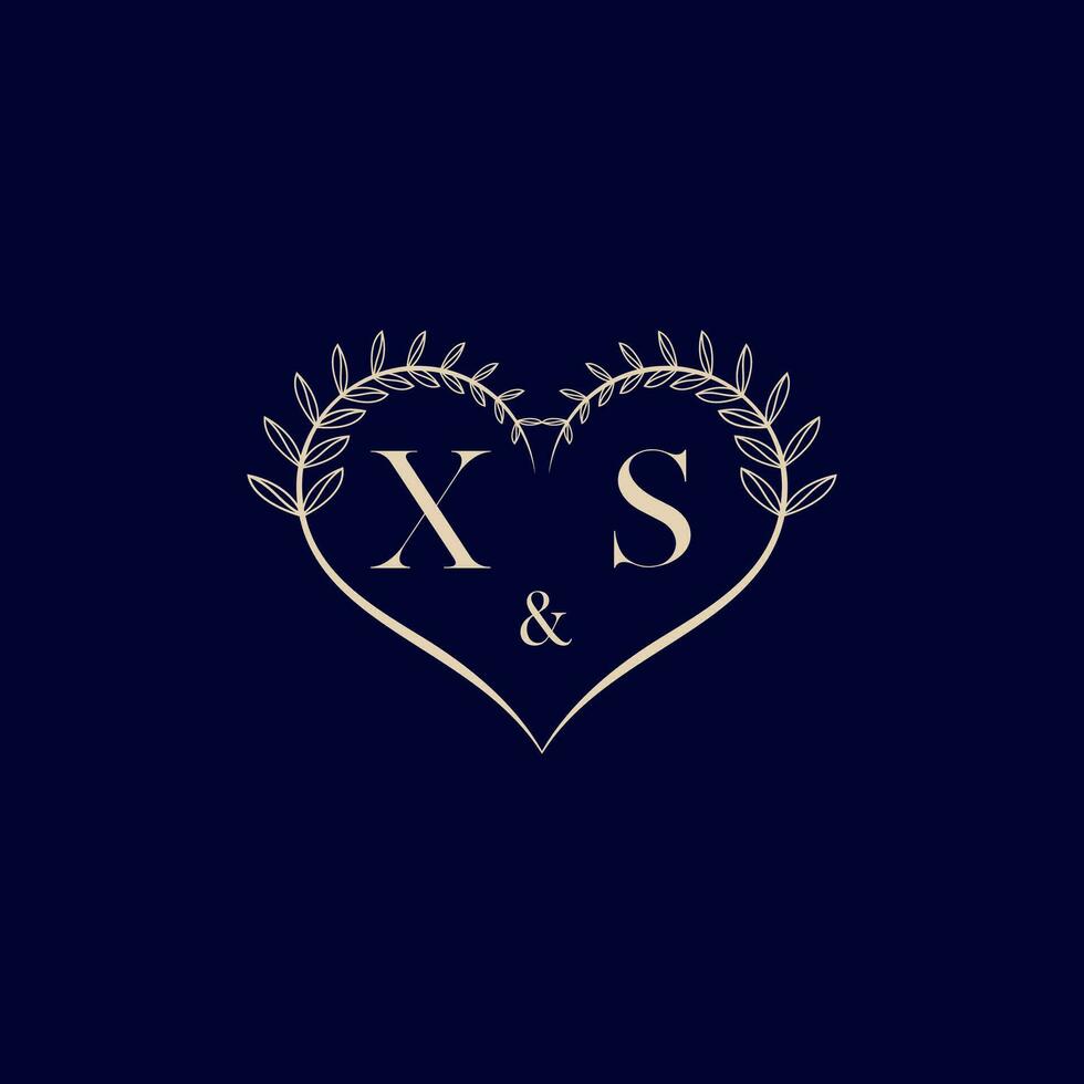 XS floral love shape wedding initial logo vector
