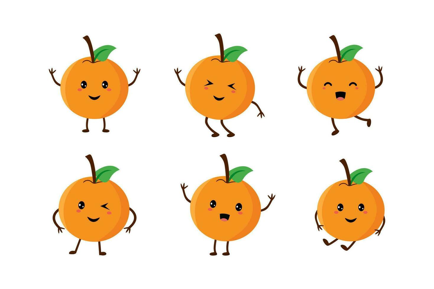 Orange cute fruit kawaii vector character colection