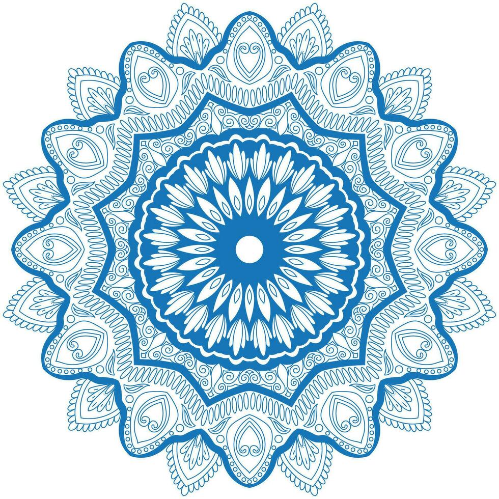 Mandala drawing for coloring blue lines. white background coloring book vector