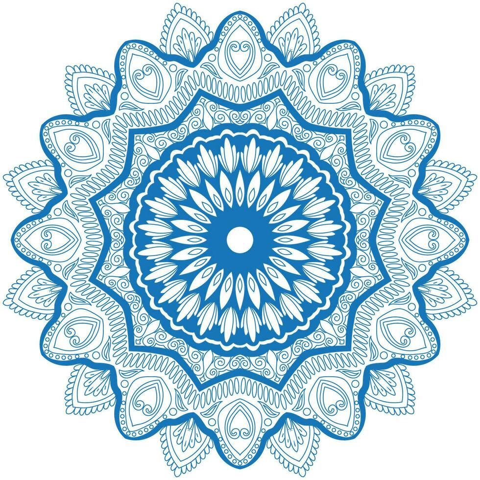 Mandala drawing for coloring blue lines. white background coloring book vector
