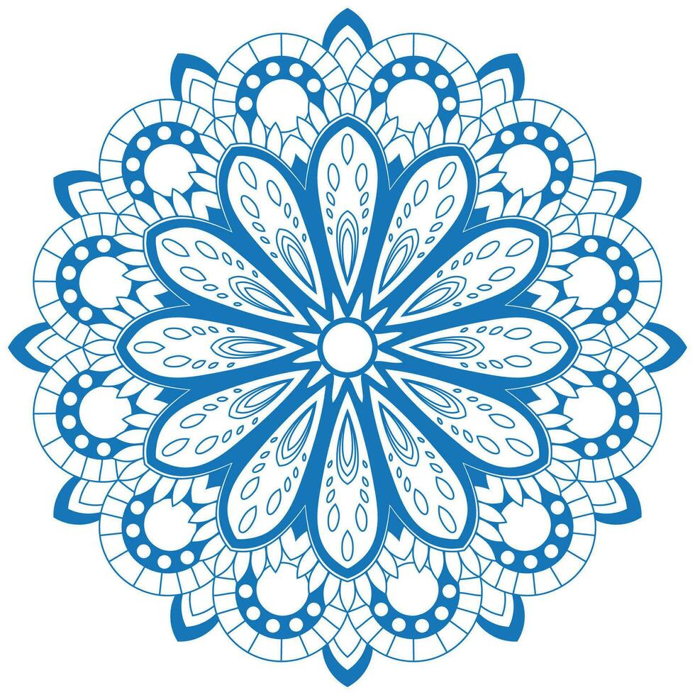 Mandala drawing for coloring blue lines. white background coloring book vector