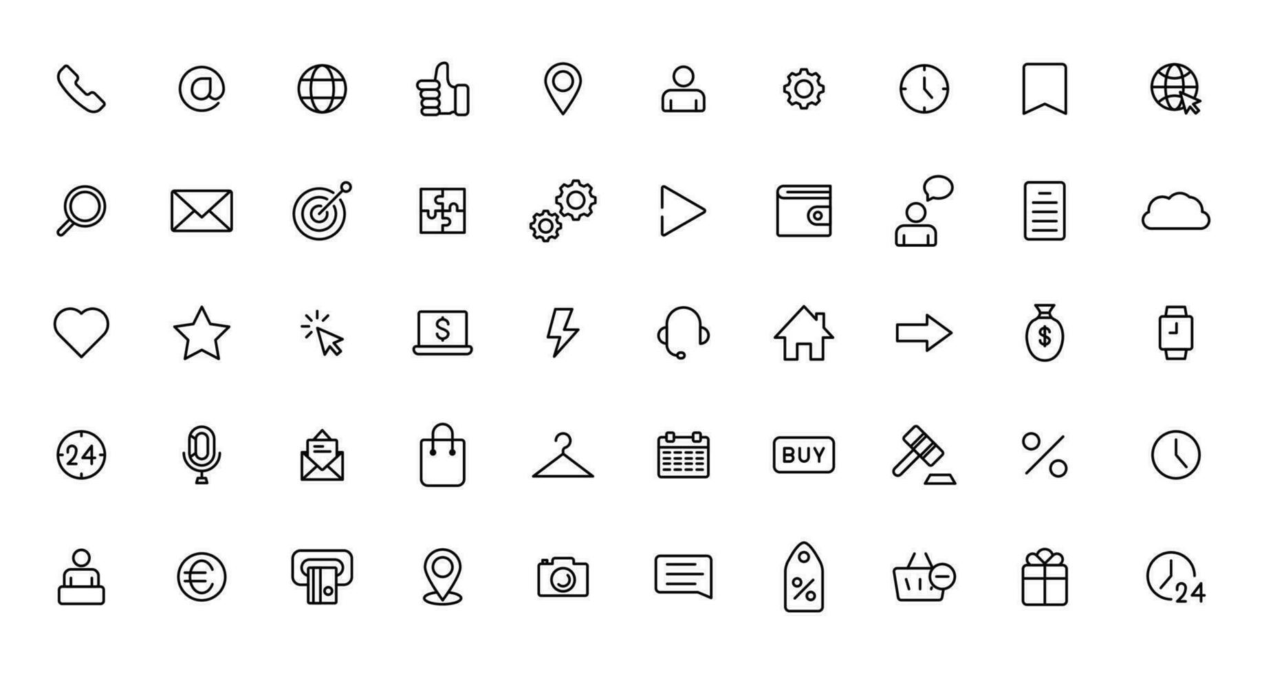 Thin line icon set. Icons business marketing e-commerce media contact icon. vector