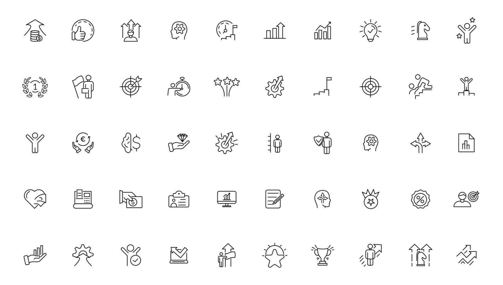 Growth and success line icons collection. Big UI icon set in a flat design. Thin outline icons pack. vector