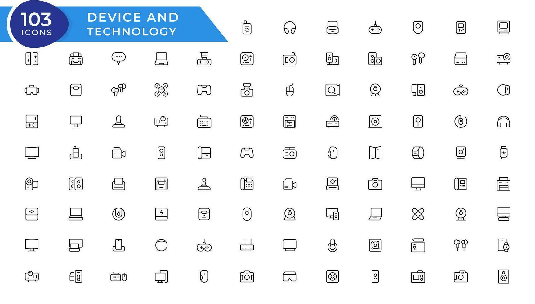 Device and technology line icon set. Electronic devices and gadgets, computer, equipment and electronics. Computer monitor, smartphone, tablet and laptop sumbol collection vector