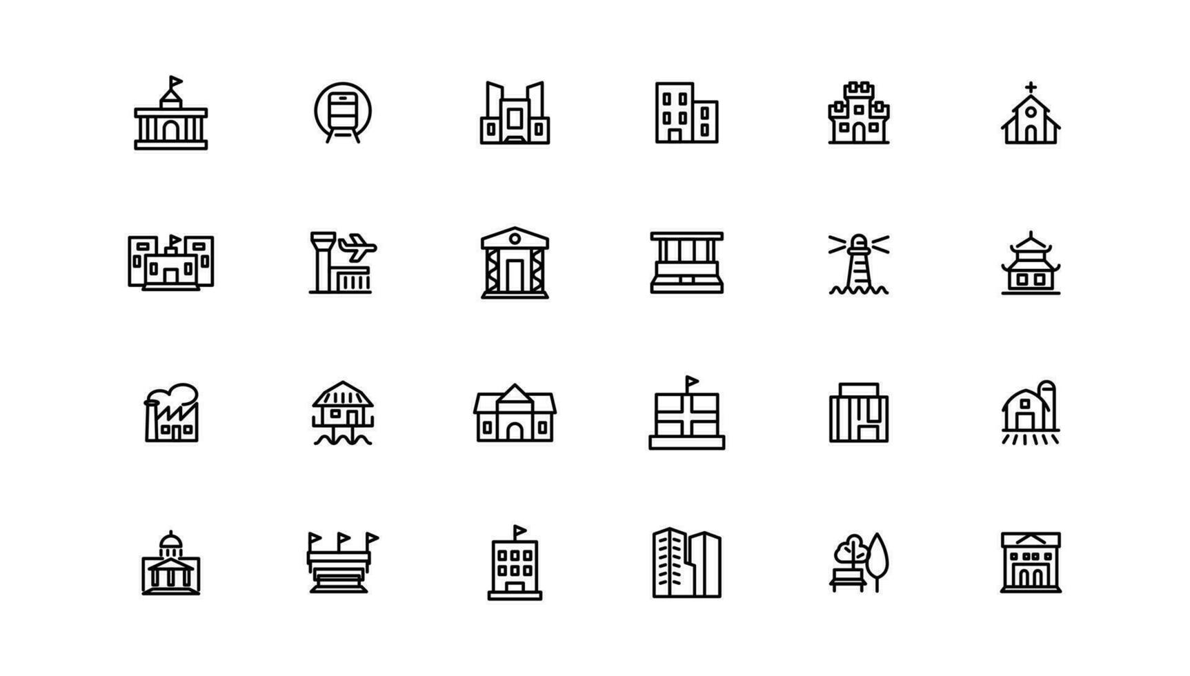 set of building icons, such as city, apartment, condominium, town. Outline icons collection. vector