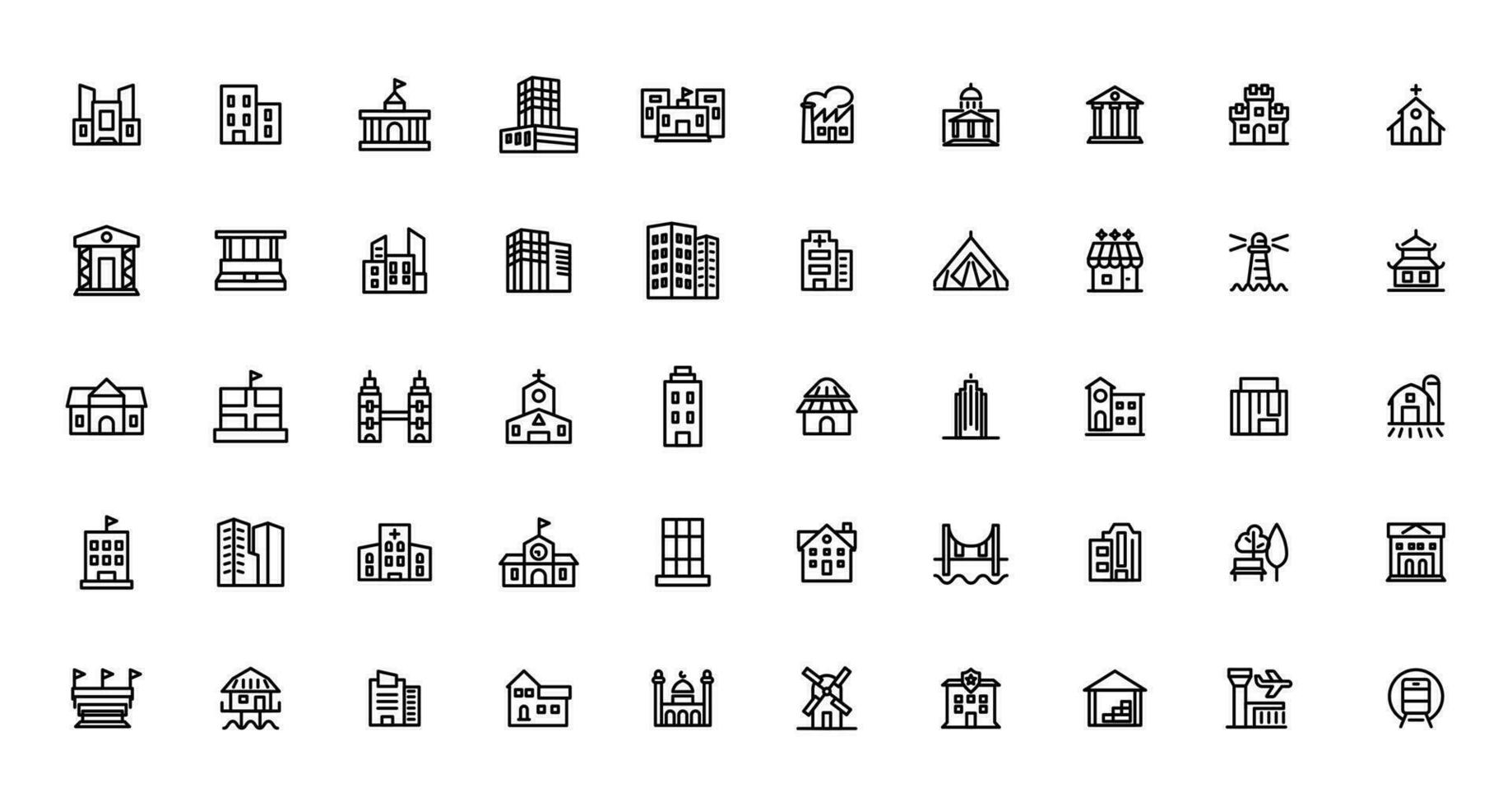 conjunto de edificio iconos, tal como ciudad, departamento, condominio, ciudad. contorno íconos recopilación. vector