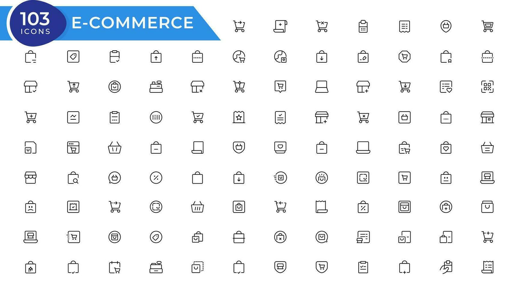 comercio electrónico línea íconos colocar. comercio electrónico contorno íconos recopilación. compras, en línea comercio, entrega, marketing, almacenar, dinero, pago, precio vector