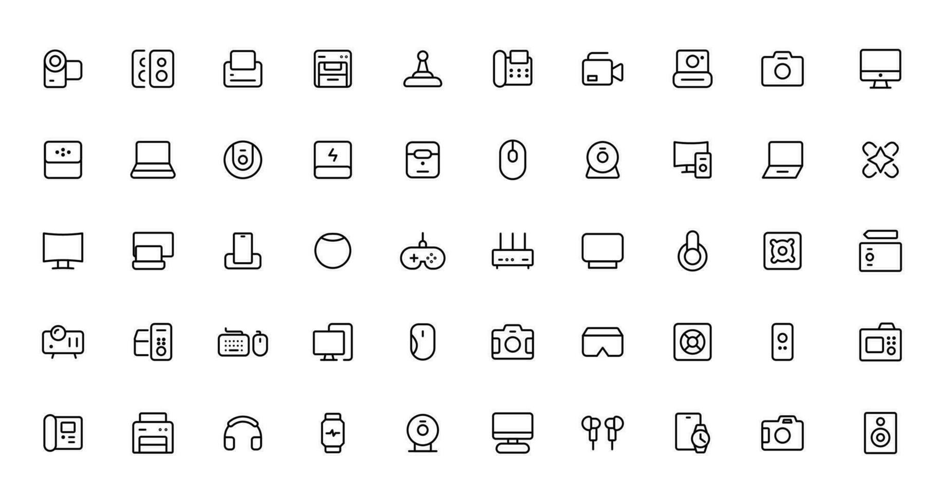 Device and technology line icon set. Electronic devices and gadgets, computer, equipment and electronics. Computer monitor, smartphone, tablet and laptop sumbol collection vector