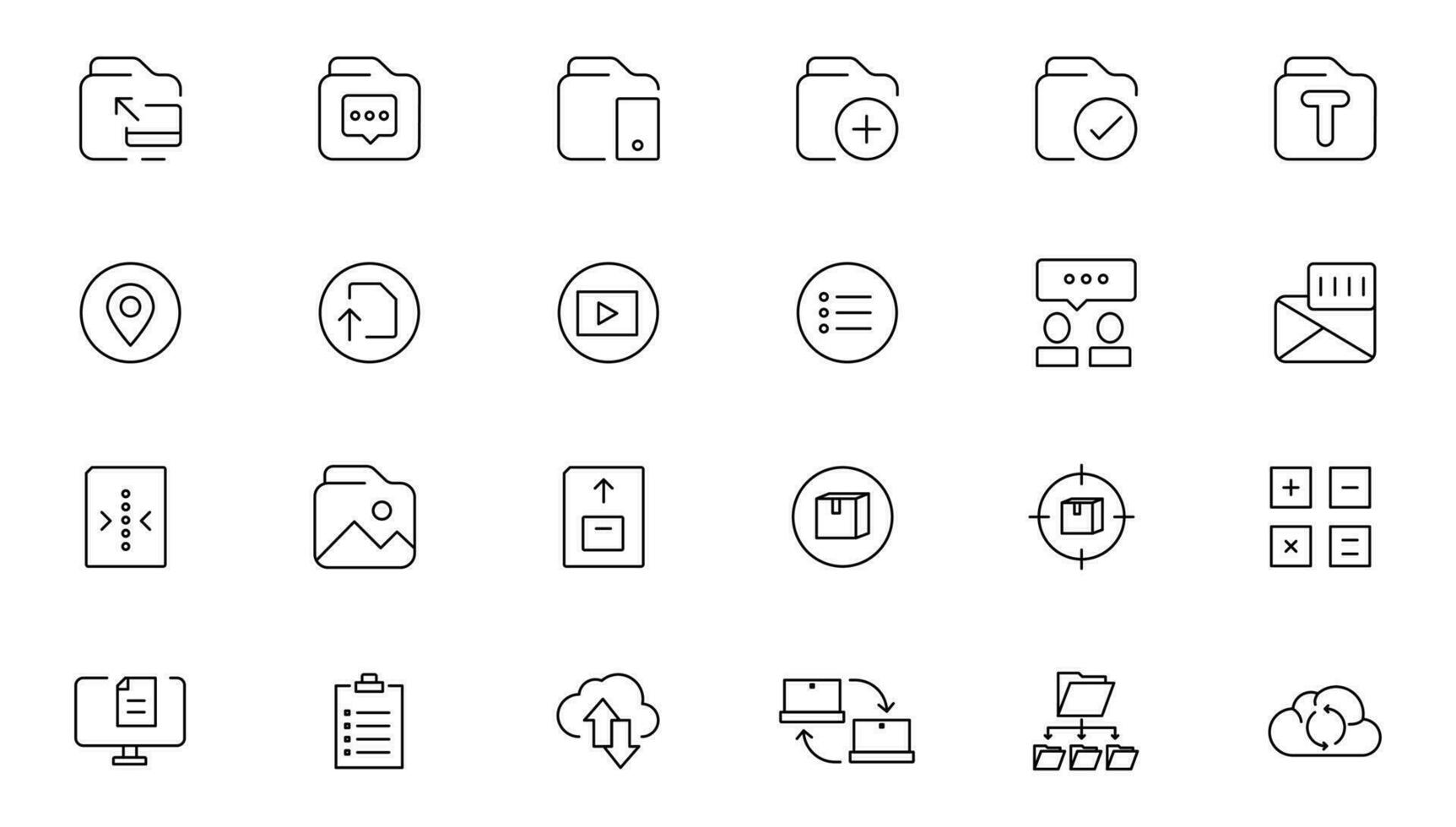 Information technology editable stroke outline icon set with IT network system, communication, online computer, website content, web design, software, data center, mobile device and app thin line sign vector