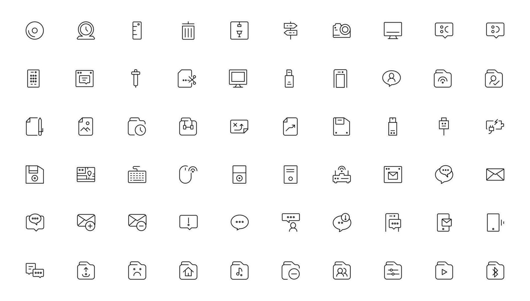 Set of line icons related to office and data exchange. Outline icon collection. Editable stroke. Vector illustration