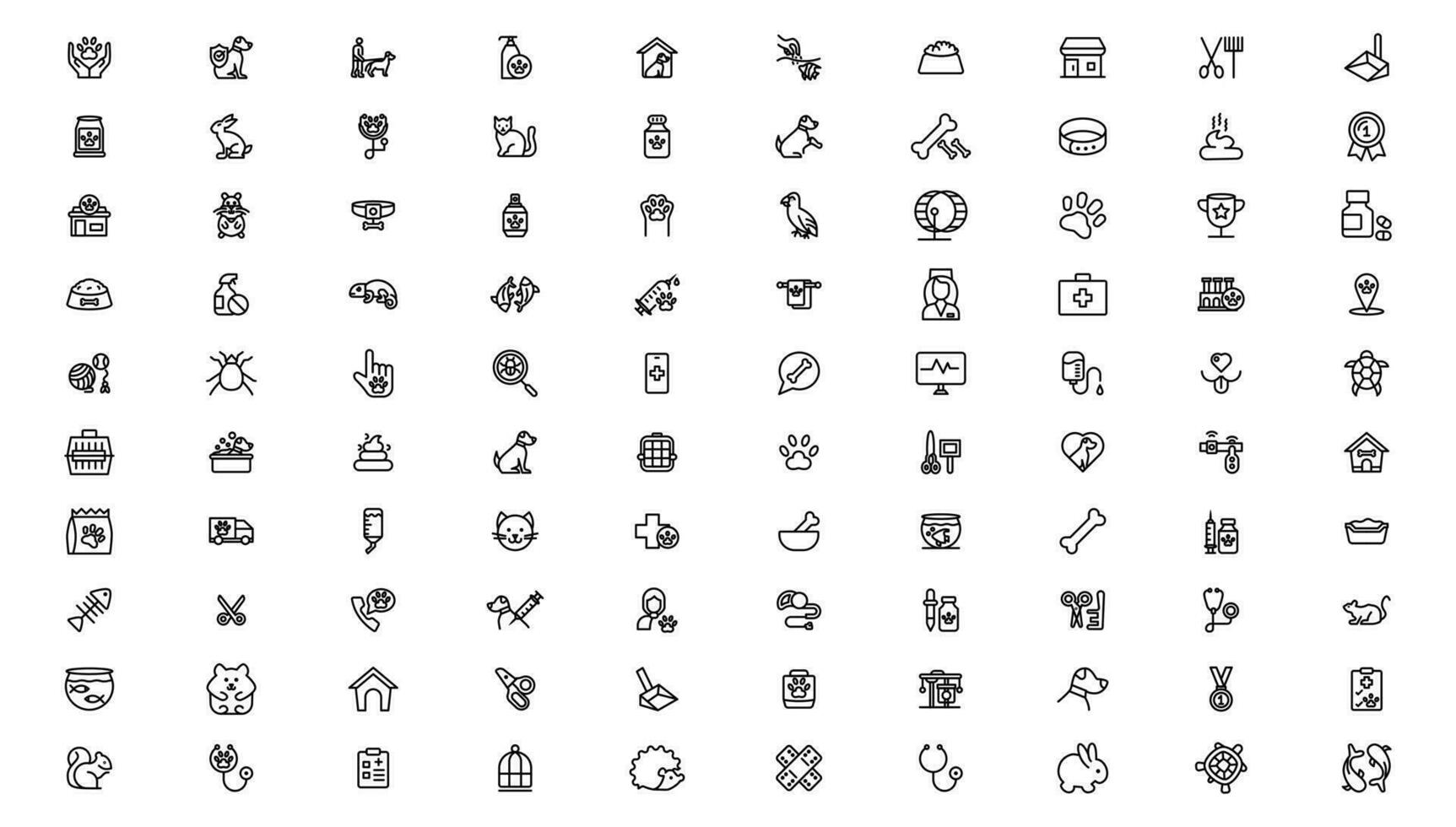 set of pet icons, dog, cat, puppy, animals.Pet, vet, pet shop, types of pets - minimal thin line web icon set. Outline icons collection. vector