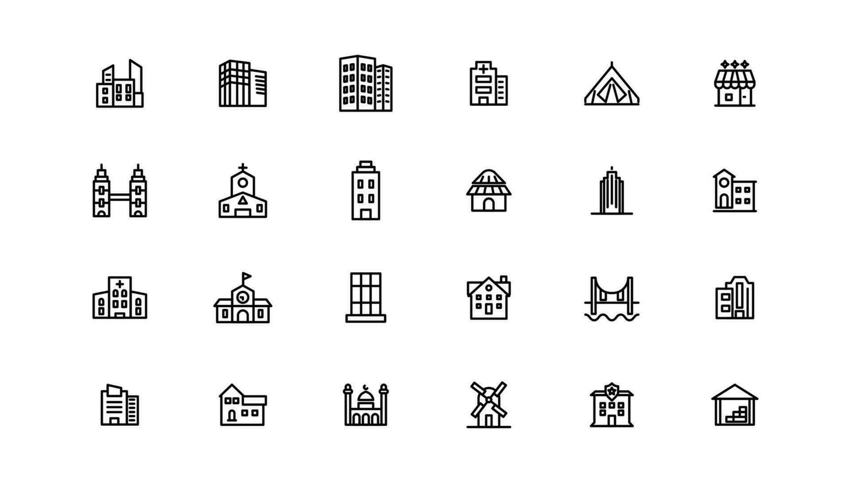 set of building icons, such as city, apartment, condominium, town. Outline icons collection. vector