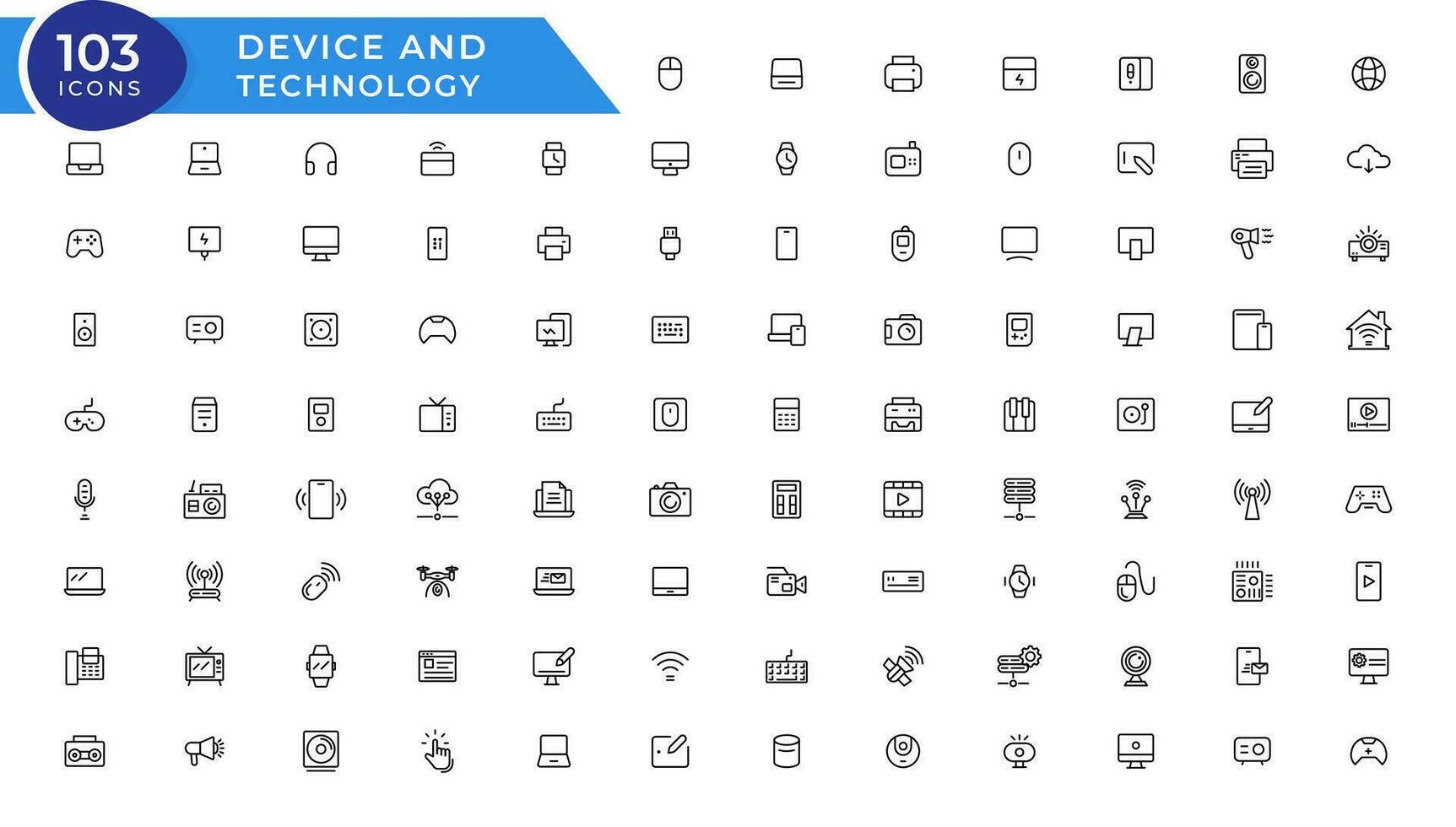 Device and technology line icon set. Electronic devices and gadgets, computer, equipment and electronics. Computer monitor, smartphone, tablet and laptop sumbol collection vector