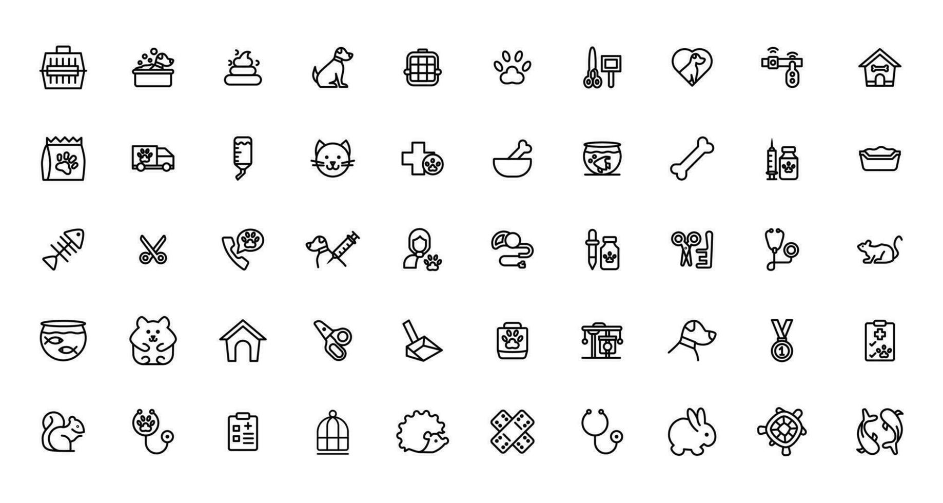 set of pet icons, dog, cat, puppy, animals.Pet, vet, pet shop, types of pets - minimal thin line web icon set. Outline icons collection. vector