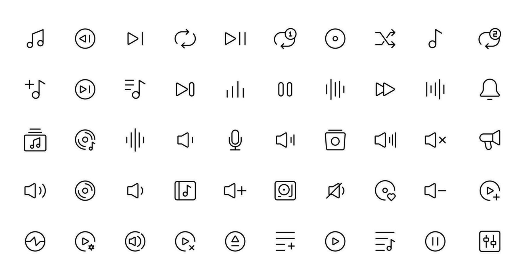 música notas icono colocar, música notas símbolo, música y sonido icono colocar. vector