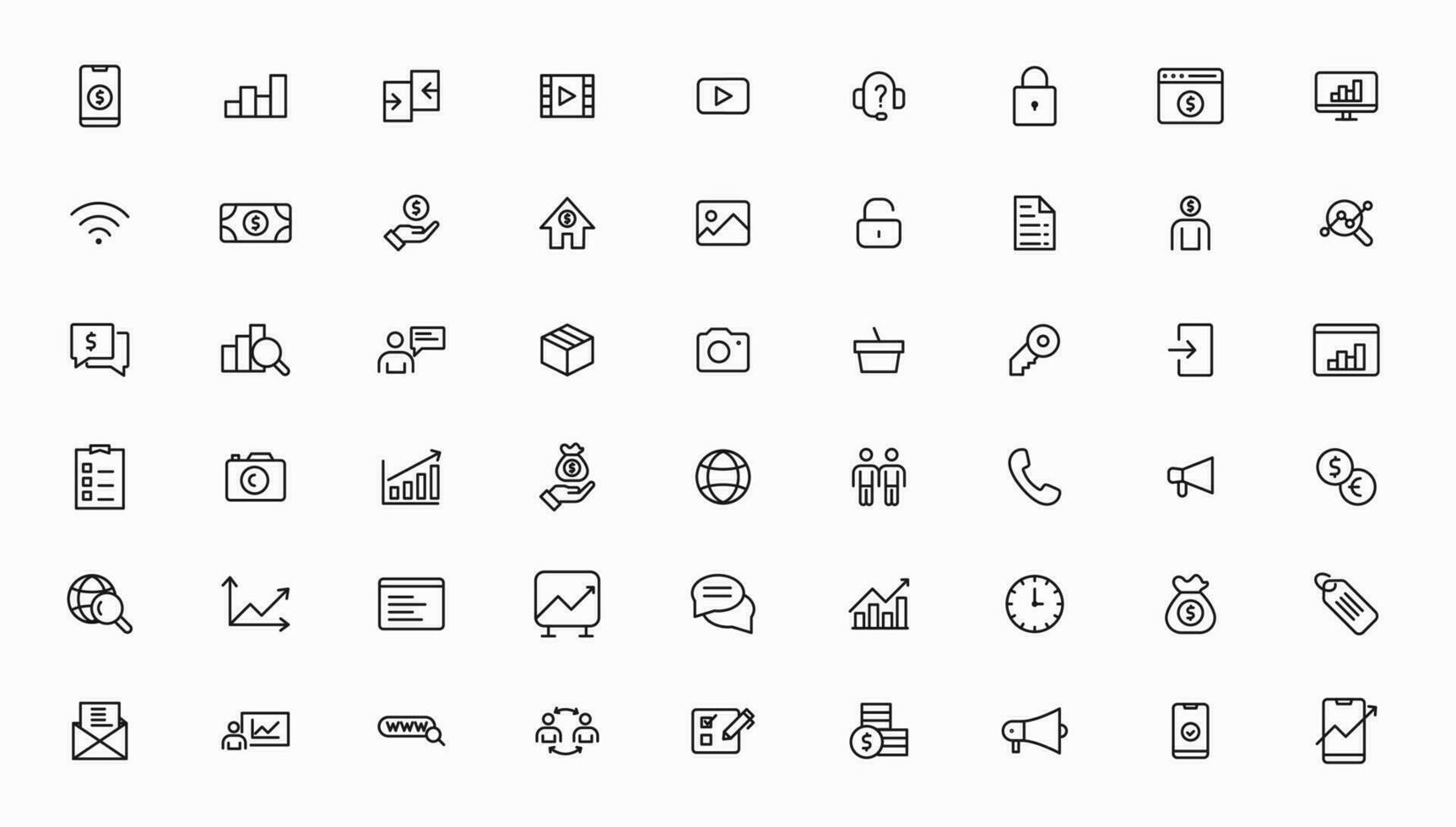 Vector business and finance editable stroke line icon set with money, bank, check, law, auction, exchance, payment, wallet, deposit, piggy, calculator, web and more isolated outline thin symbol