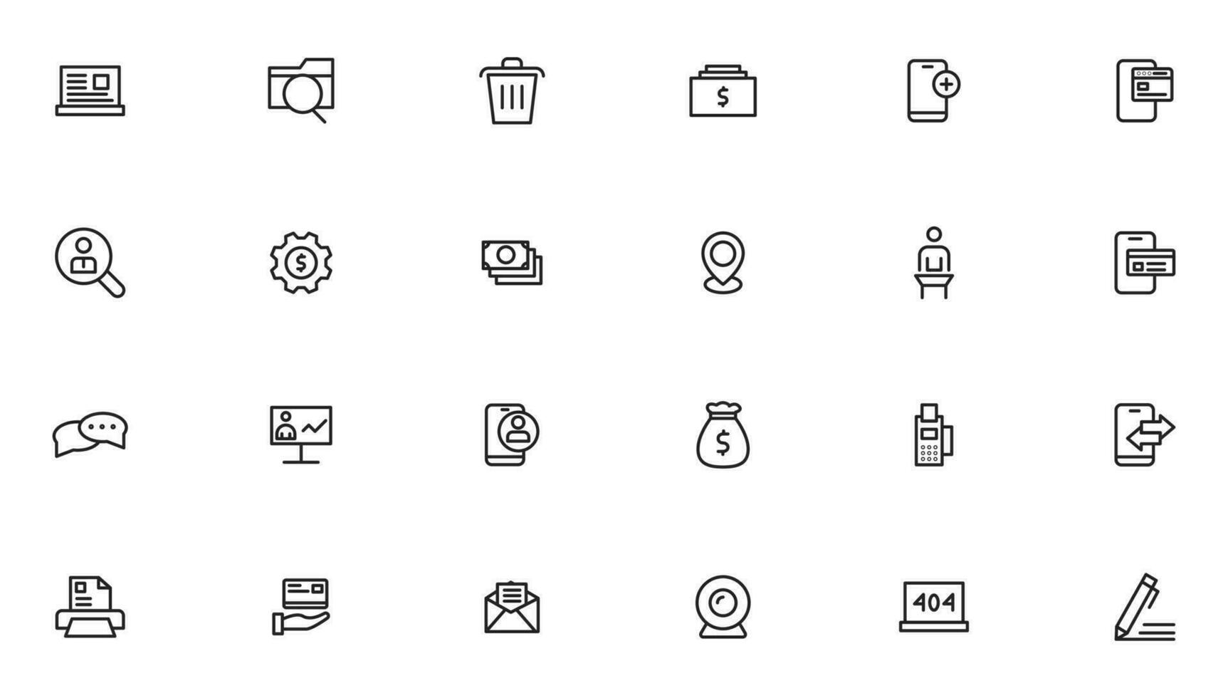 Vector business and finance editable stroke line icon set with money, bank, check, law, auction, exchance, payment, wallet, deposit, piggy, calculator, web and more isolated outline thin symbol