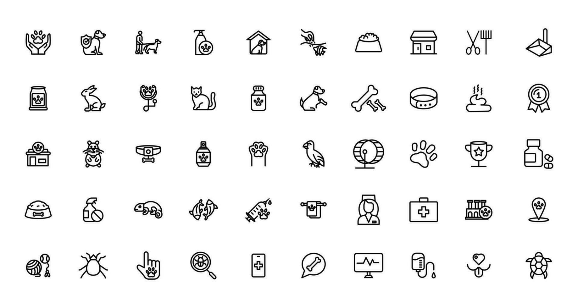 set of pet icons, dog, cat, puppy, animals.Pet, vet, pet shop, types of pets - minimal thin line web icon set. Outline icons collection. vector