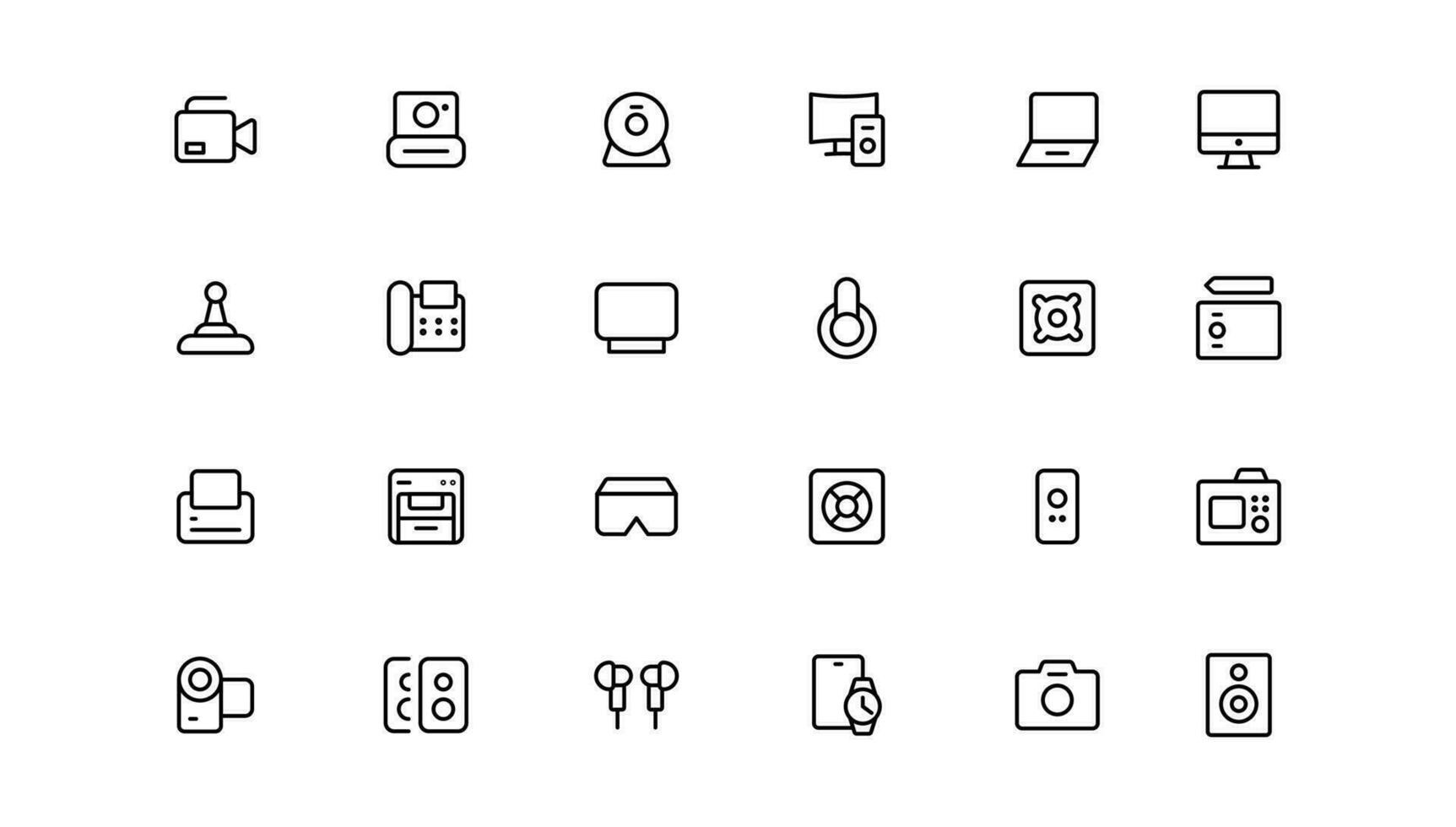 Device and technology line icon set. Electronic devices and gadgets, computer, equipment and electronics. Computer monitor, smartphone, tablet and laptop sumbol collection vector