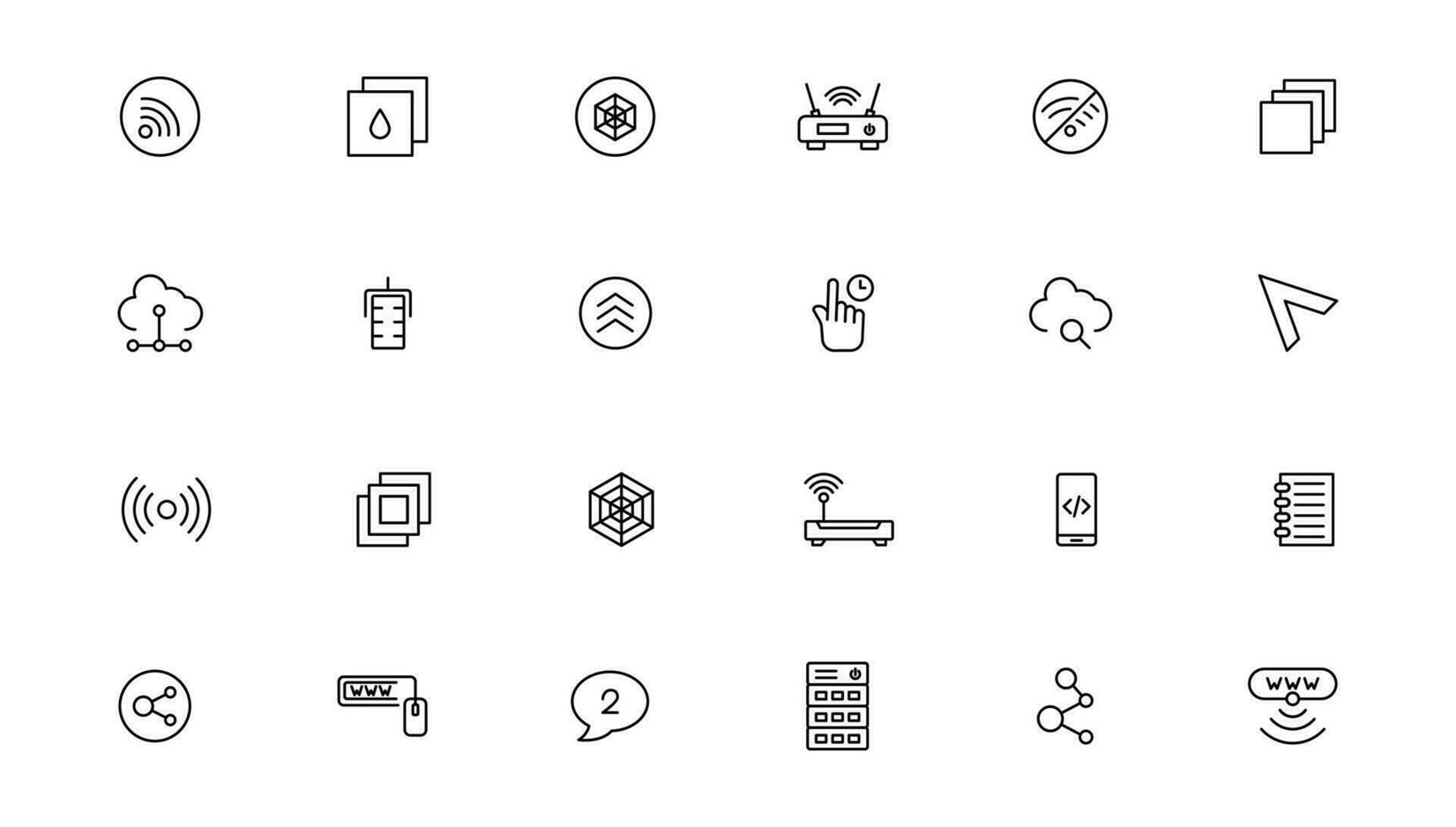 Set of line icons related to data exchange, traffic, files, cloud, server. Outline icon collection. Editable stroke. Vector illustration