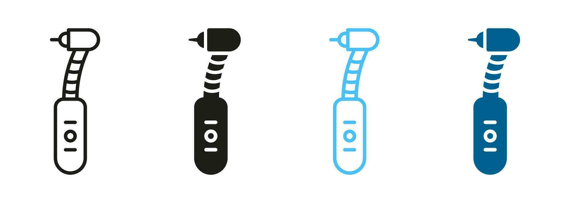 Dental Drill Line and Silhouette Icon Set. Dentists Professional Instrument Black and Color Pictogram Collection. Tooth Care Equipment Symbol. Medical Drilling Tool Sign. Isolated Vector Illustration.
