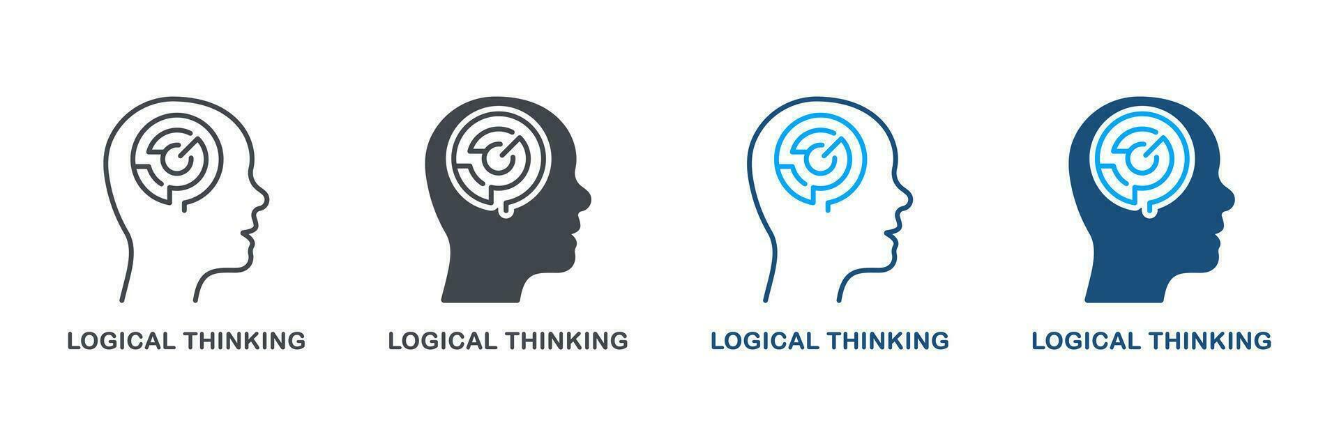 Maze in Human Head Logical Thinking Silhouette and Line Icon Set. Psychology, Creative Intellectual Process Symbol Collection. Mental Circle Labyrinth Pictogram. Isolated Vector Illustration.
