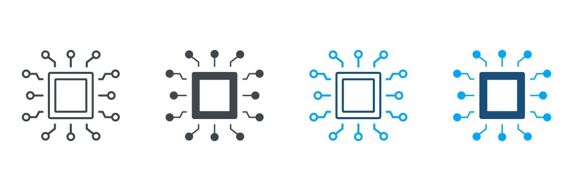 Electronic Circuit, Central Processing Unit Symbol Collection. Micro Chip Board, Digital Technology, Artificial intelligence Pictogram. CPU Silhouette and Line Icon Set. Isolated Vector Illustration.