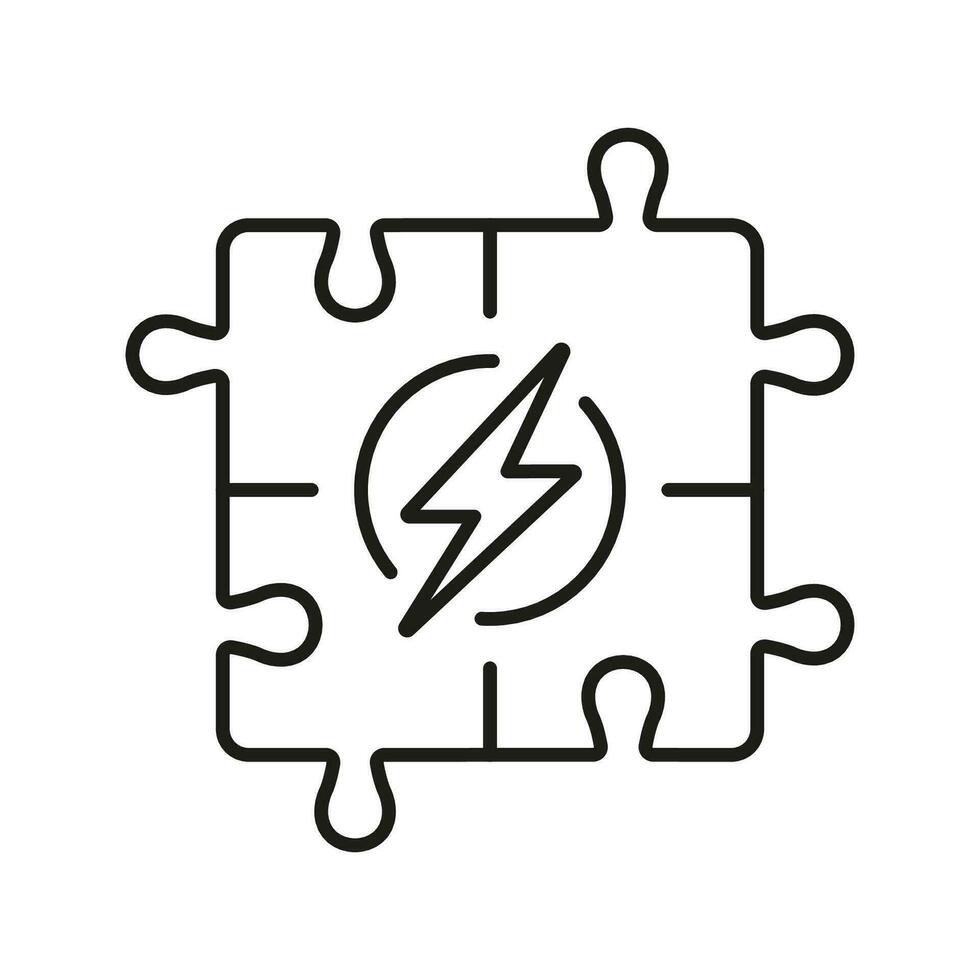 Brainstorming, Jigsaw Combination, Find Solution Line Icon. Puzzle Pieces and Lightning Linear Pictogram. Teamwork Strategy Outline Sign. Editable Stroke. Isolated Vector Illustration.