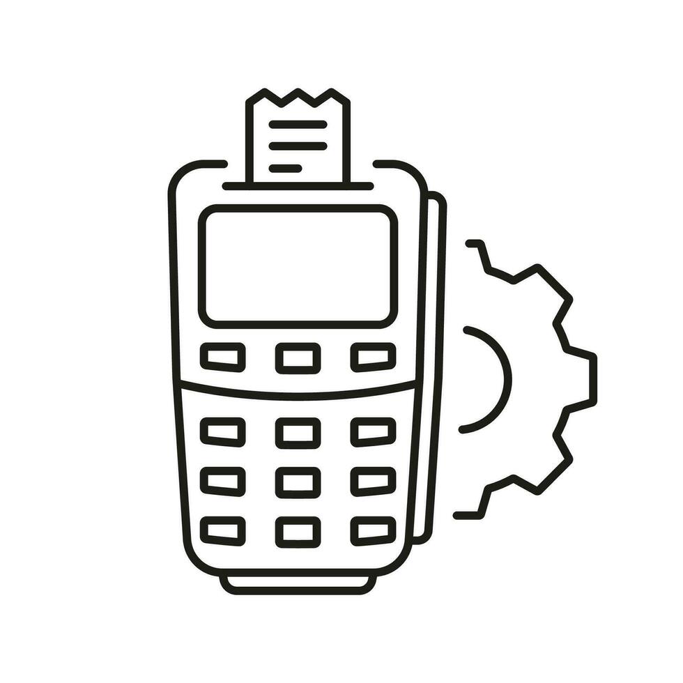 Financial Settings on POS Line Icon. Money Banking Payment Linear Pictogram. Bank Terminal Options Outline Symbol. Finance Electronic Wireless Device. Editable Stroke. Isolated Vector Illustration.