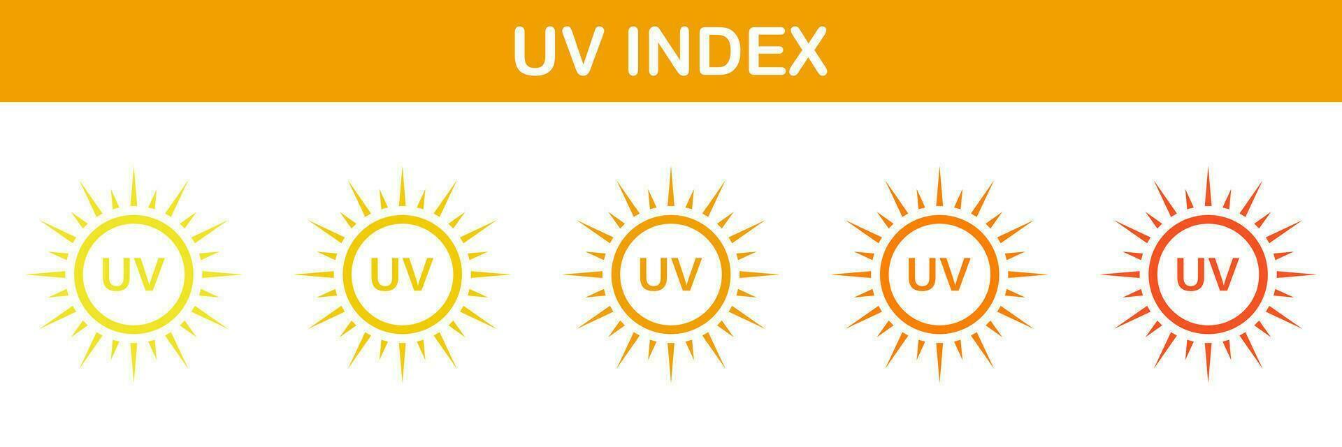 Sun Radiation Index Icons Set. Skin Protection From Sunlight Pictogram. Block Danger Solar Ultraviolet Rays Symbol Collection. SPF Label. Isolated Vector Illustration.