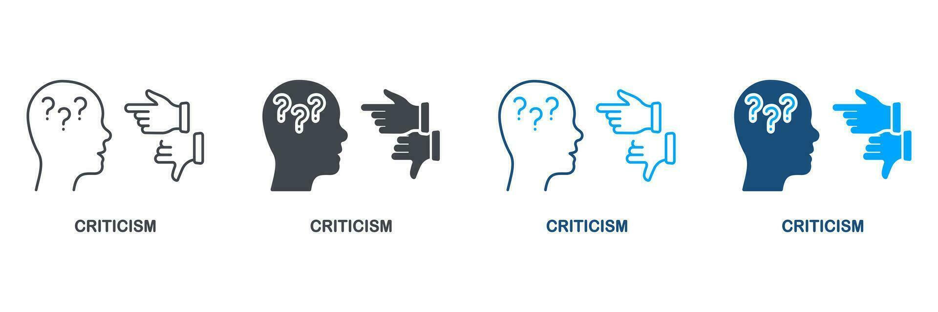 Criticism Silhouette and Line Icon Set. Critic Thinking Symbol Collection. Frustrated Human, Angry Swear and Complain Pictogram. Critical Review, Intellectual Process. Isolated Vector Illustration.