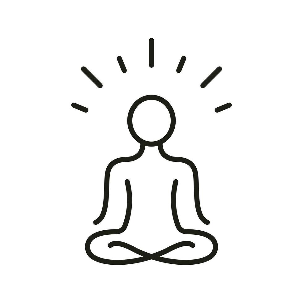 yoga, relajarse, zen y meditar línea icono. persona sentar en loto actitud lineal pictograma. bienestar, espiritual cuerpo ejercicio contorno símbolo. sano estilo de vida. editable ataque. aislado vector ilustración.