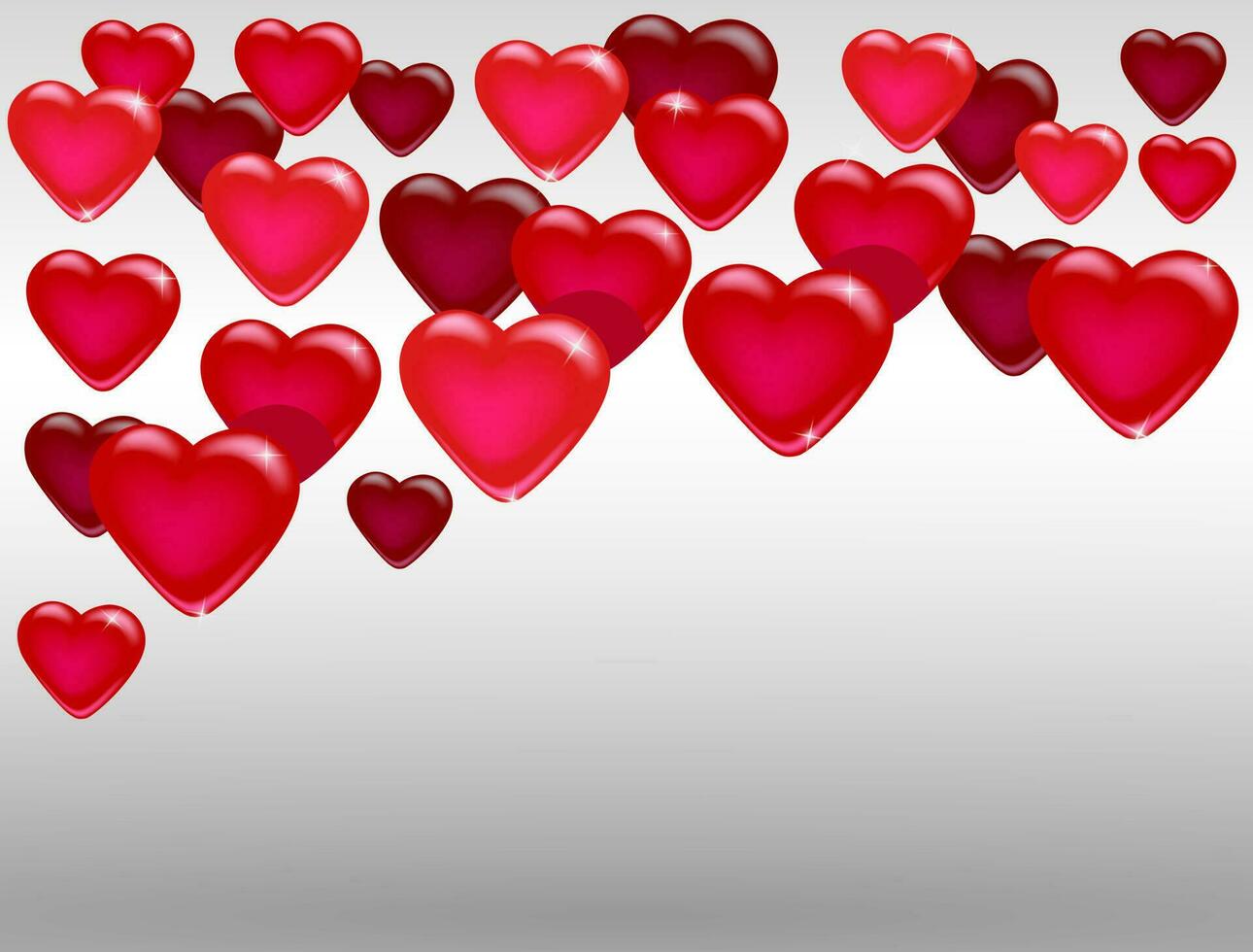 A lot of floating glossy hearts. Design for background, greeting card, desktop wallpaper vector